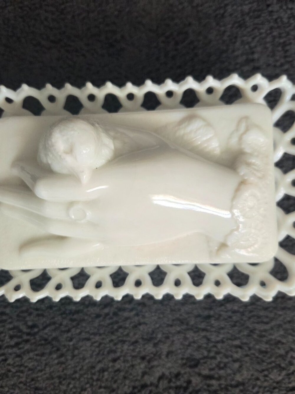 Vintage Milk Glass Hand & Dove Dish - Picture 2 of 9